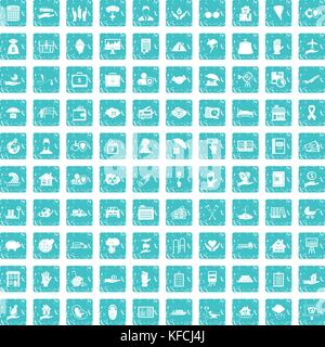 100 insurance icons set grunge blue Stock Vector