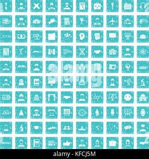 100 intelligent icons set grunge blue Stock Vector
