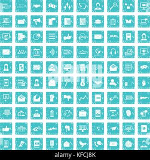 100 interaction icons set grunge blue Stock Vector
