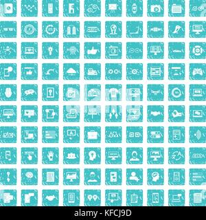 100 interface icons set grunge blue Stock Vector