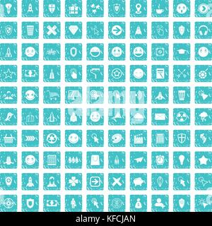 100 interface pictogram icons set grunge blue Stock Vector