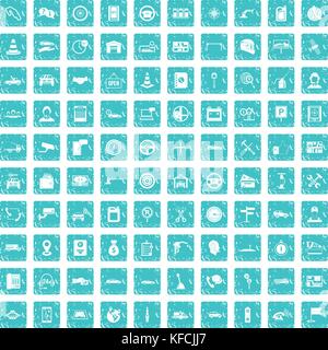 100 auto service center icons set grunge blue Stock Vector