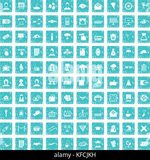 100 journalist icons set grunge blue Stock Vector