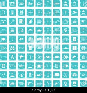 100 keys icons set grunge blue Stock Vector
