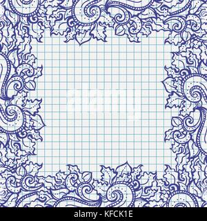 abstract floral frame in school notebook Stock Vector