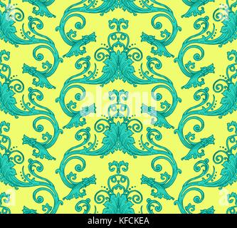 Bright vector antique victorian seamless pattern, made of floral retro swirls Stock Vector