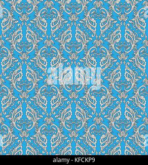Vector background, seamless Victorian ornate floral pattern with swirls in Medieval style Stock Vector