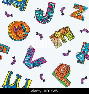 cat alphabet seamless pattern Stock Vector