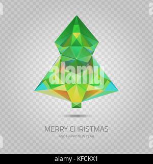 Vector crystal Christmas tree - hipster modern triangle geometric style transparent icon upon demonstrative gray grid Stock Vector