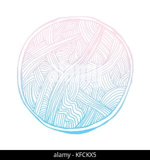 Vector illustration of abstract waved pattern ornament - round circle vignette with waves, faded gradient colors isolated on white, noodles doodle. Stock Vector