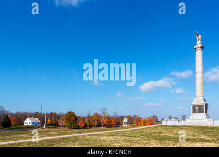 View towards the Dunker Church at Antietam National Battlefield, with the New York State Monument to the right, Sharpsburg, Maryland, USA Stock Photo