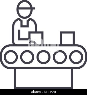 assembly conveyor  concept vector thin line icon, symbol, sign, illustration on isolated background Stock Vector