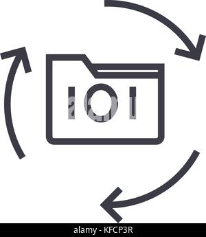 data backup concept vector thin line icon, symbol, sign, illustration on isolated background Stock Vector