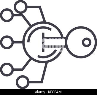 encryption, cryptography key concept vector thin line icon, symbol, sign, illustration on isolated background Stock Vector