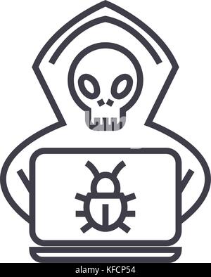 hacker concept vector thin line icon, symbol, sign, illustration on isolated background Stock Vector
