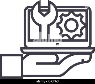 maintenance, computer support concept vector thin line icon, symbol, sign, illustration on isolated background Stock Vector