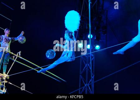 circus performers toght rope walker Stock Photo