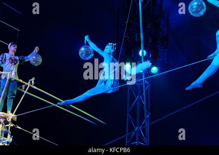 circus performers toght rope walker Stock Photo