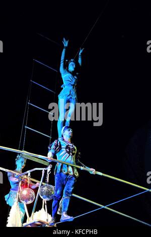 circus performers tight rope walker Stock Photo