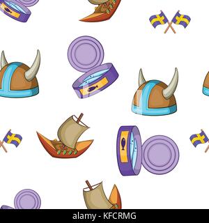 Sweden symbols pattern, cartoon style Stock Vector