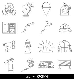 Fireman tools icons set, outline style Stock Vector