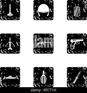 Weapons icons set, grunge style Stock Vector