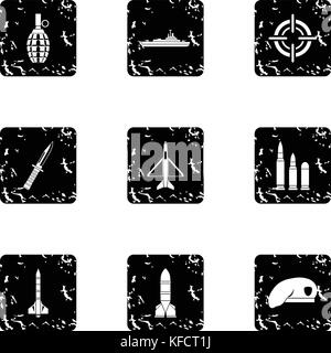 Military weapons icons set, grunge style Stock Vector