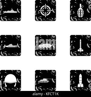 War icons set, grunge style Stock Vector