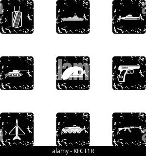 Military defense icons set, grunge style Stock Vector