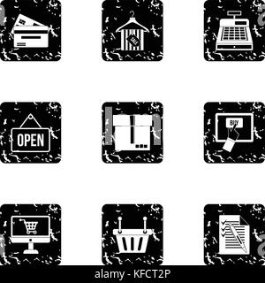 Selling products icons set, grunge style Stock Vector