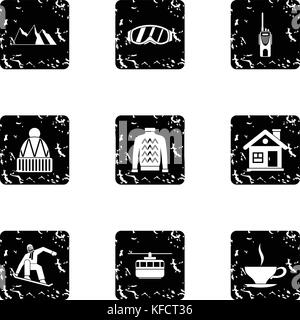 Snowboarding icons set, grunge style Stock Vector