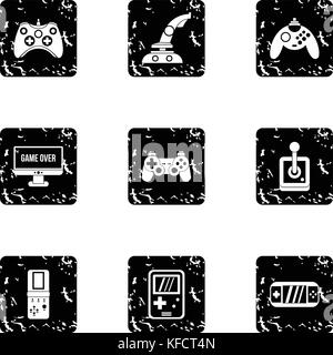 Game icons set, grunge style Stock Vector