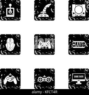Game console icons set, grunge style Stock Vector