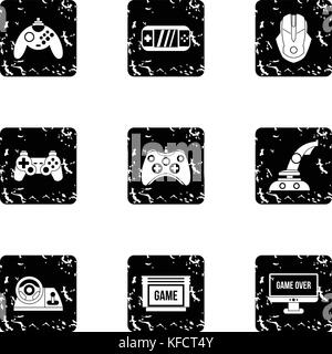 Computer games icons set, grunge style Stock Vector
