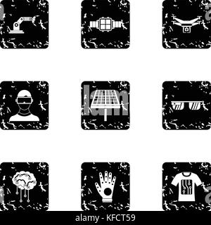 Innovative device icons set, grunge style Stock Vector