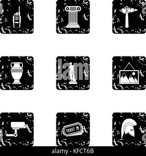 Museum icons set, grunge style Stock Vector