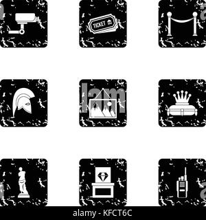Gallery in museum icons set, grunge style Stock Vector