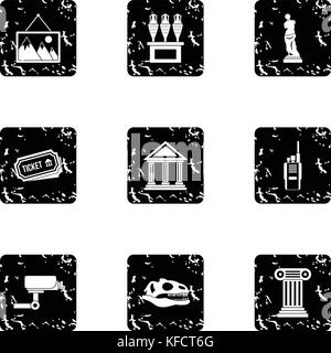 Historical museum icons set, grunge style Stock Vector