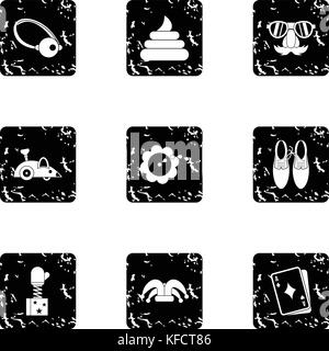 First of April icons set, grunge style Stock Vector