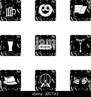 Beer icons set, grunge style Stock Vector