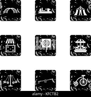 Rides icons set, grunge style Stock Vector