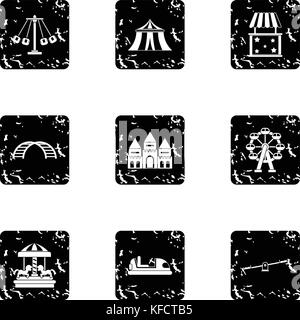 Children rides icons set, grunge style Stock Vector