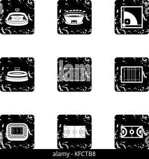 Stadium icons set, grunge style Stock Vector
