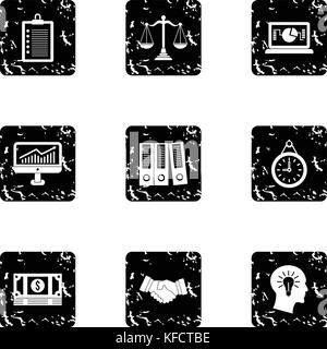 Business icons set, grunge style Stock Vector