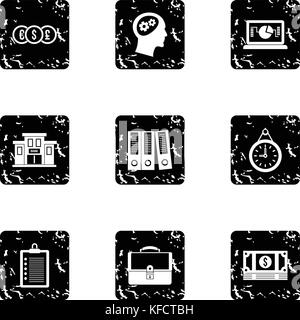 Marketing icons set, grunge style Stock Vector