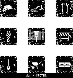 Building tools icons set, grunge style Stock Vector