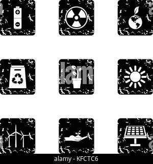 Conservation icons set, grunge style Stock Vector