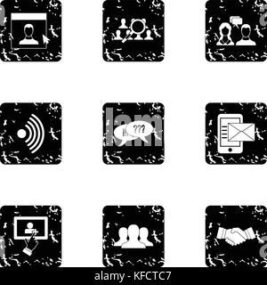 Message icons set, grunge style Stock Vector