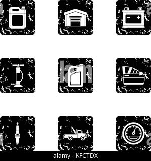Repair machine icons set, grunge style Stock Vector