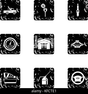 Maintenance car icons set, grunge style Stock Vector